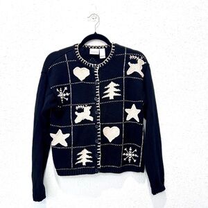 Liz Claiborne Black and White sugar cookie Knit cardigan small
